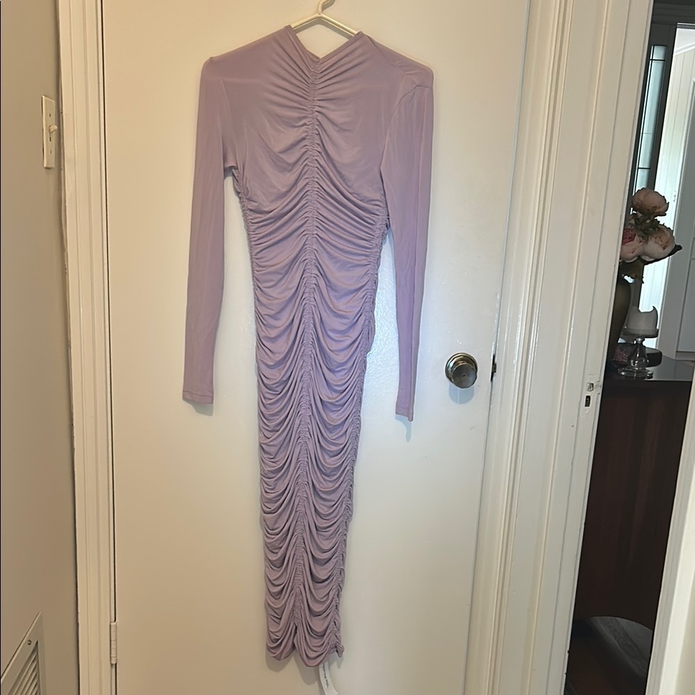Elegant Figure Flattering Lavender Ruched Dress